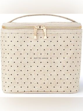 Kate Spade New York Beige Black Polka Dots Out To Lunch Linen Insulated Tote Bag